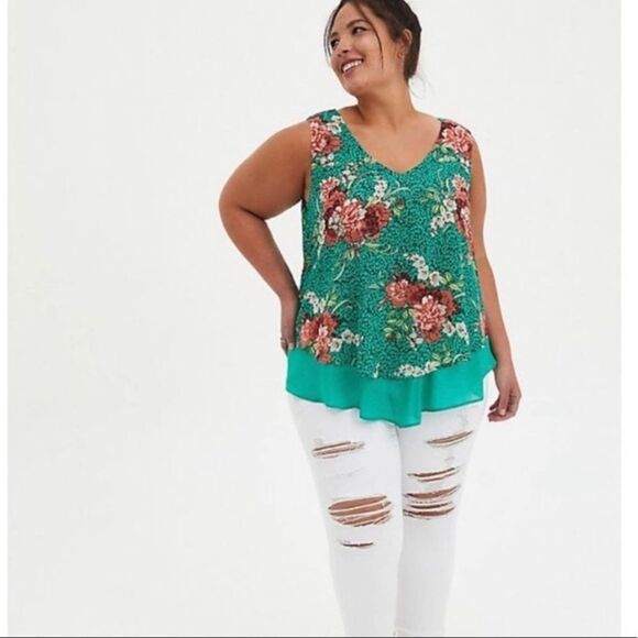 TORRID WOMEN'S GREEN FLORAL DOUBLE LAYER CHIFFON TANK SIZE 3X - Picture 3 of 13